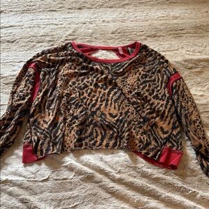 Leopard Print Cropped Top with Red Accents